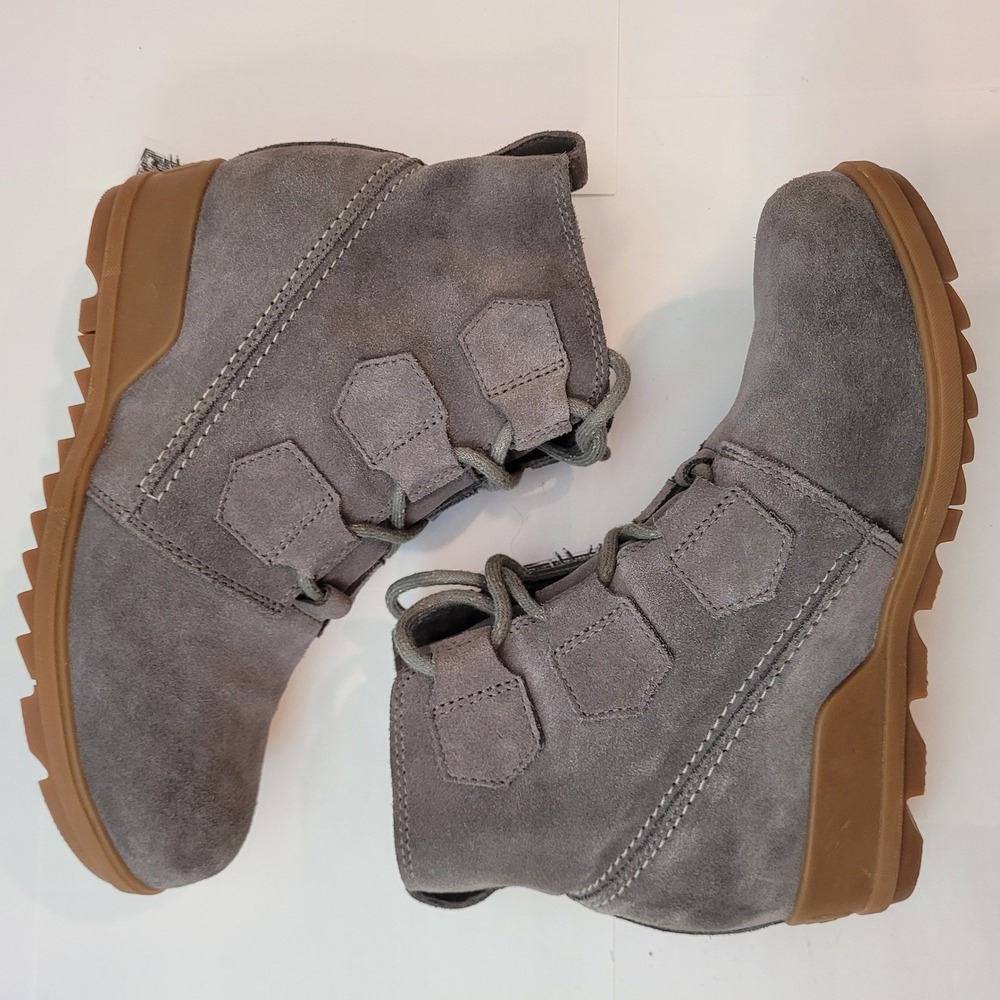 Sorel Evie Sport Lace Boots Women Quarry Grey‎ Suede Wedge NL3322-052 - Picture 3 of 11